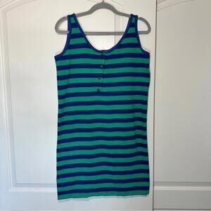 Vintage Brass Plum Nordstrom‎ Green and Blue Striped Henley Mini dress Size: L